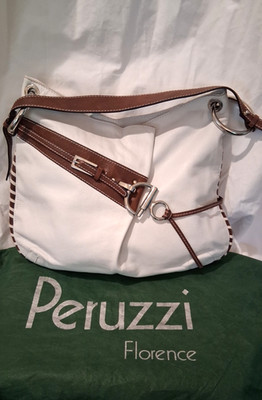 Peruzzi Firenze  Leather Shoulder Bag White w/ Brown Made in Italy Great cond!