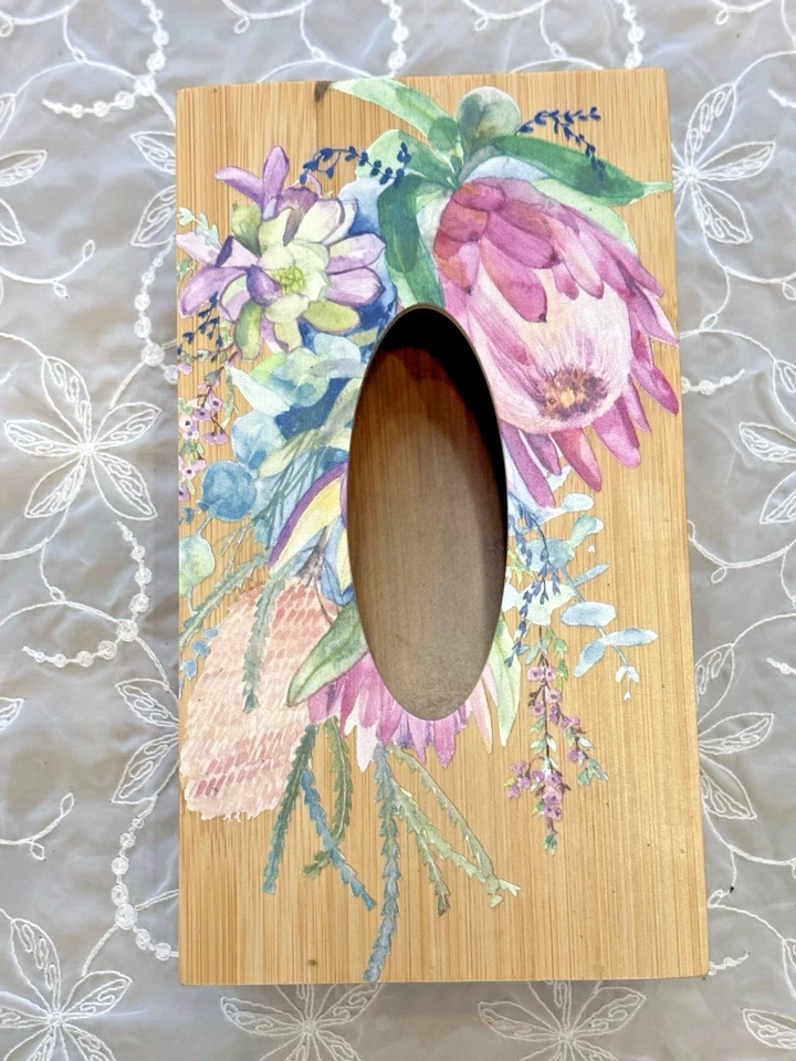 Rectangular Bamboo Floral Tissue Box Cover, Water Resistant Facial Tissue NWOT - Image 2 of 4