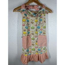 PCT Chef Collections Apron Kids OS Pink Macaron Print Ruffle Pockets Cotton