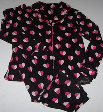 NWT Kate Spade New York BLACK/PINK HEARTS Knit Pajama/Lounge Set Women's L CUTE