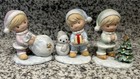 Vintage Homco Set of 3 Children Porcelain Figurines Tree, Snowman, Toy Bag #5613