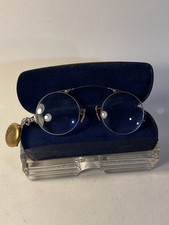 Antique AO Foldable Pince Nez 1/10 12k White Gold Eyeglasses W/Retract Chain Pin