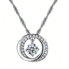 925 Sterling Silver CZ Crystal 2 Twist Ring Circle Hoop Necklace Women Girl Gift