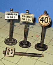 3 Vintage MARX metal track side order signs, ...