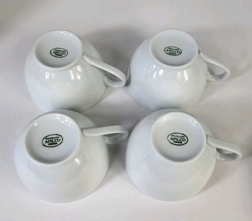 Pair of 4 Apilco Traditional Tea Coffee Cups & Saucers Classic White France 8 oz - Picture 12 of 15