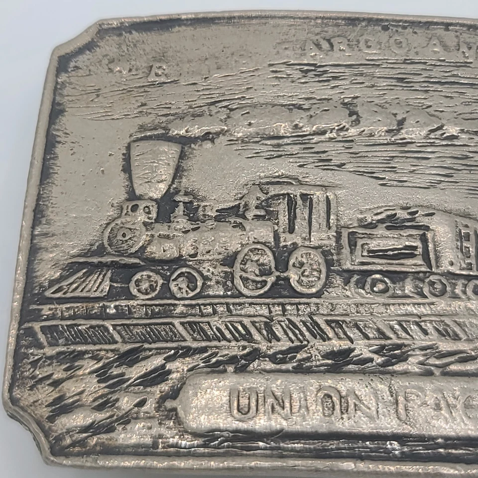 Hebilla de cinturón vintage Wells Fargo Union Pacific Railroad tono plateado regalo papá Foto 4 de 4