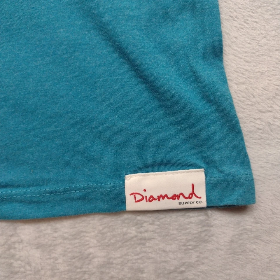Camiseta Diamond Supply Co cuello en V manga gorra mujer top grande azul aguamarina Foto 2 de 4