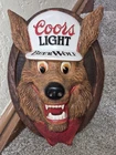 COORS Light Beer Wolf 3-D Face Bar Pub Sign Man Cave sign - Great $ Vintage 1987