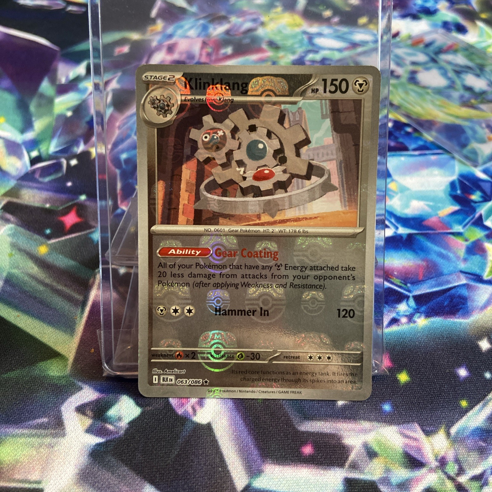 Pokemon TCG Klinklang 063/086 Black Bolt Master Ball Reverse Holo Rare Card - NM