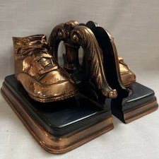 Vintage Bronzed Baby Shoes Bookends Ornate Heavy Nursery Decor Copper