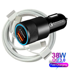 For iPhone 18 17 16 15 Pro Samsung PD 38W Fast Car Charger USB-C to Type-C Cable