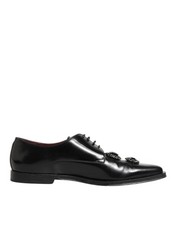 Dolce & Gabbana Black Leather Jeweled Crystals Derby Men's Shoes Authentic