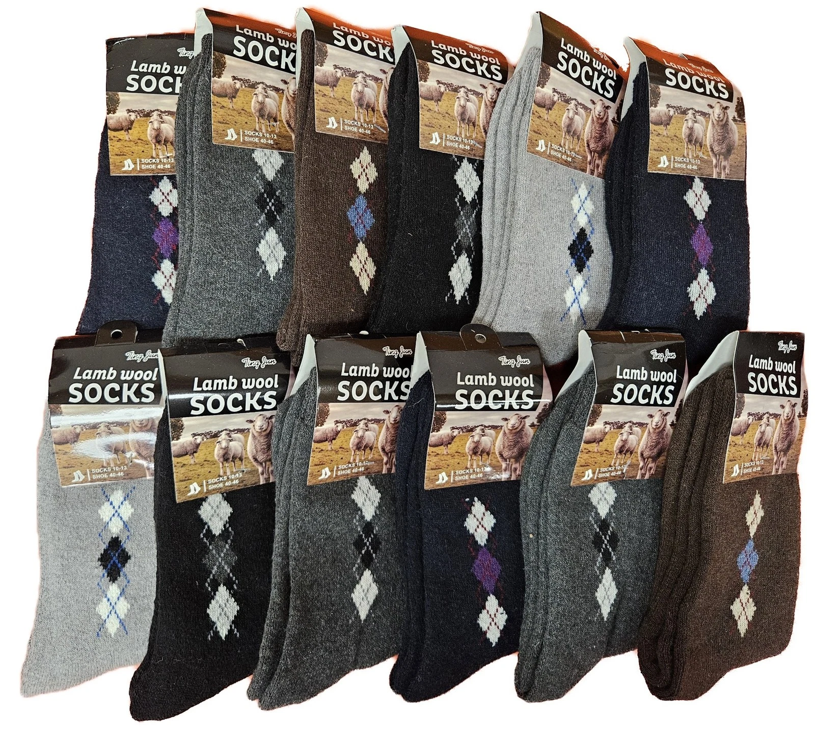 Men Wool Socks Size 10-13 Winter Warm Lamb Wool Socks, Stocking Stuffers,12-Pack