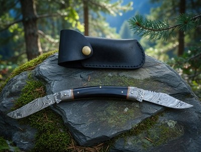 Timber Wolf Damascus Trapper Double Blade Knife 19 TW329