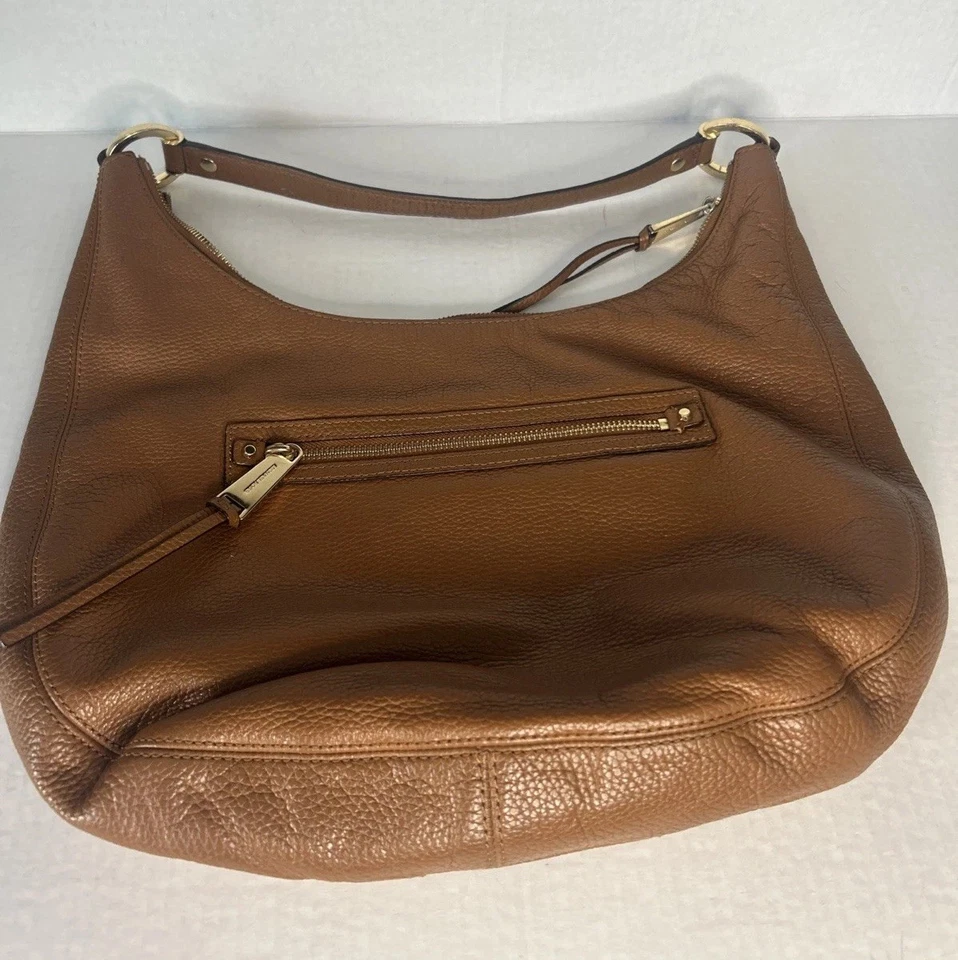 EUC Michael Kors Fulton Cognac Pebble Leather Slouchy Shoulder Bag Gold Hardware - Image 3 of 4