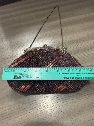 Menge 2 Vintage Perlen Pailletten Abendtaschen Clutch & Kette Handtasche verzierter Verschluss - Bild 7 von 12