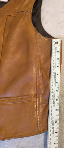 Vtg Rancher Leather Yoke Vest Schott XL USA Distressed Cowboy Cut MC Motorcycle image 9
