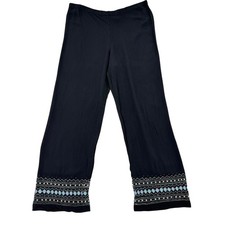 Vintage Chico s Design Wide Leg Cropped Pants Embellished Hem Boho Summer