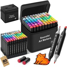 Alcohol Markers 80 Colors with Case Holders, Dual Tips Chisel Fine Art Ma...
