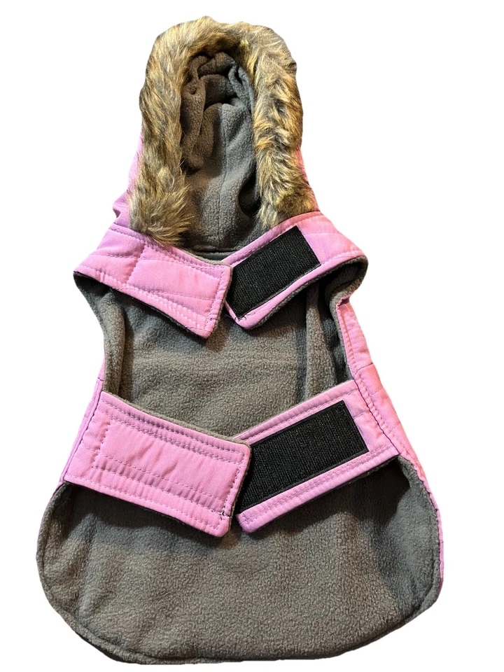 Eddie Bauer Pink Fleece Lined Faux Fur Hood Hooded Dog Coat - NWT - S - Image 4 of 4
