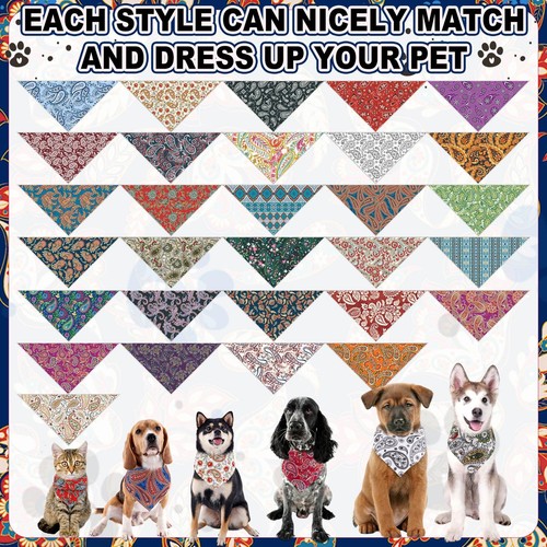 180 Pcs Paisley Dog Bandana Bulk Retro Bandanas for Dogs Adjustable Washable ... - Picture 3 of 7