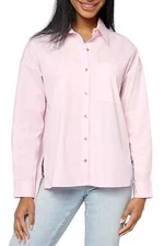 Attitudes by Renee Fly Away Woven Button Front Shirt Pink Peony