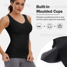 Women Built in Padded Bra Tank Top Tummy Control Shapewear Vest Shaper Camisole