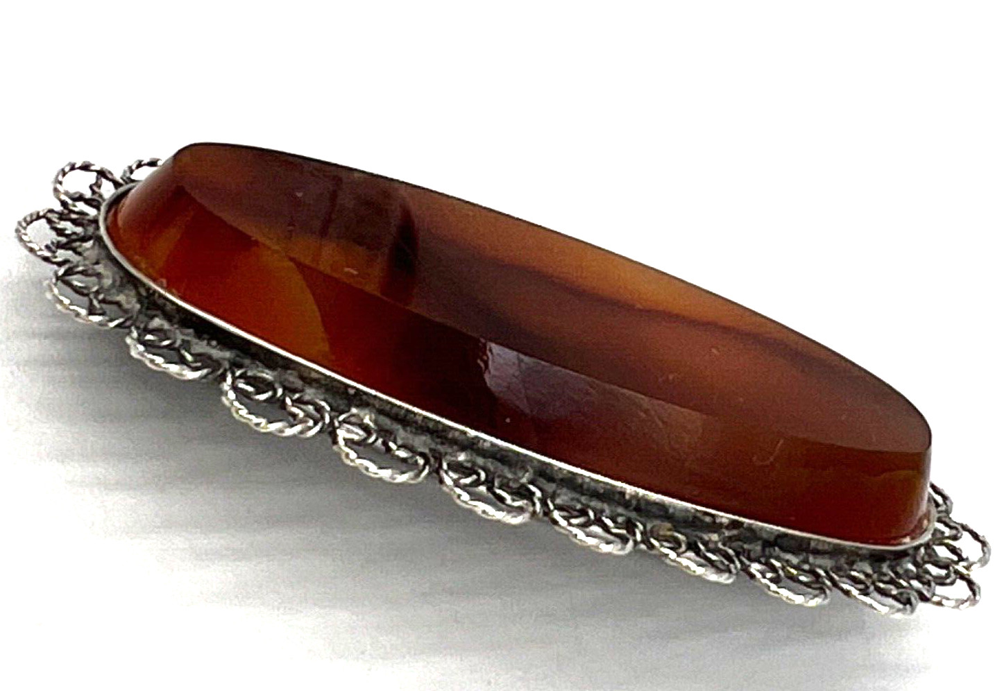 Large Antique Victorian Solid Silver Natural Agat… - image 4