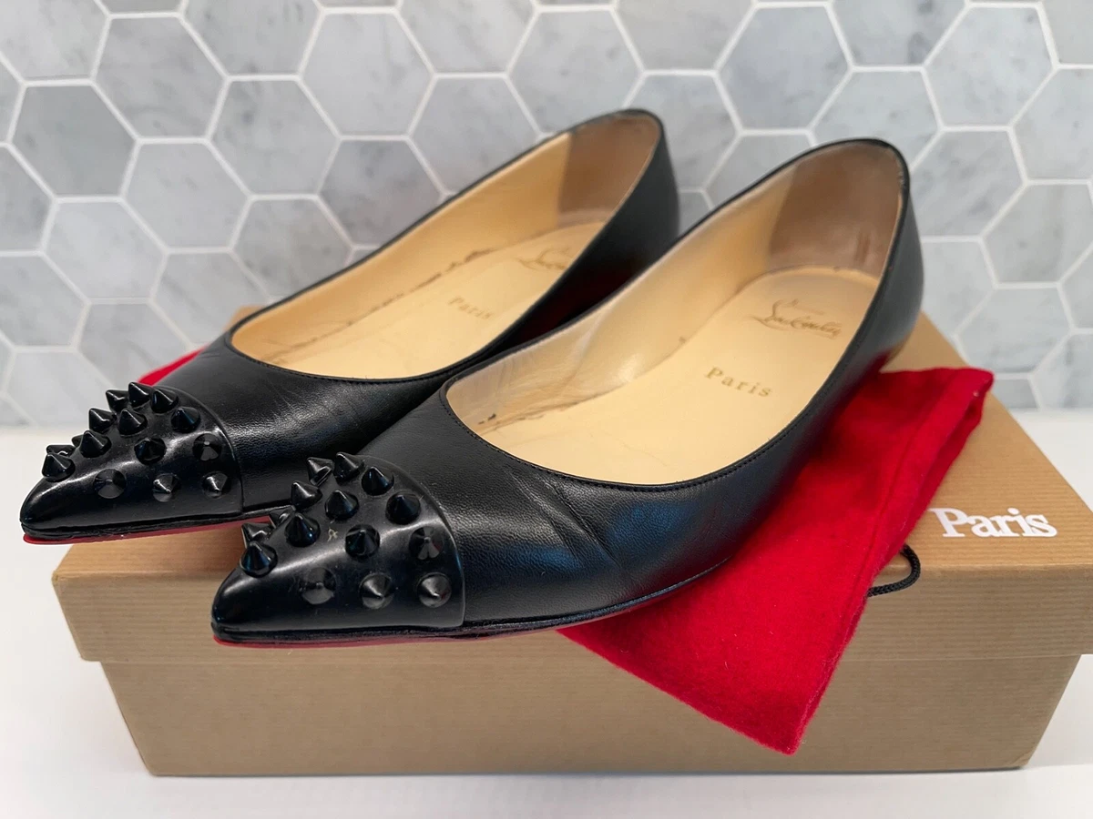 Christian Louboutin Black Leather Studded Spike Toe Geo Pump 37/7 Women | eBay