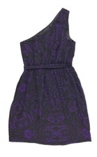 EXPRESS One Shoulder Purple Black Dress Size Small S/P Paisley Print
