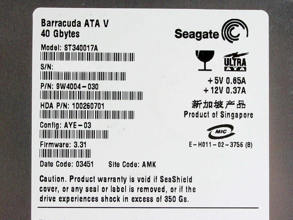 Compaq 202904-001 40GB 3.5" IDE Hard Drive by Seagate ST340017A 9W4004-030 - Image 3 of 4
