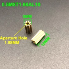 1PC 0.5M 8T2A Brass Spindle Gear Spur Bore 2MM 1.98MM 2A 8 Teeth Lengthen L 10MM