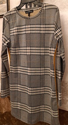 DEREK HEART WOMENS CLASSY TIMELESS PLAID LONG SLEEVE DRESS SIZE L | eBay