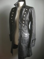 Long Leather Military Jacket Coat 8 10 Med Real Distressed Belt Buttons Aviatrix