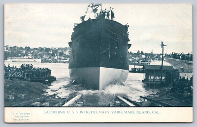 1904 postcard  LAUNCHING OF USS INTREPID MARE ISLAND CALIFORNIA