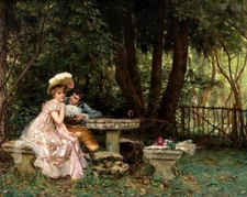 Love in the garden Art Giclee Printed Oil Painting Print