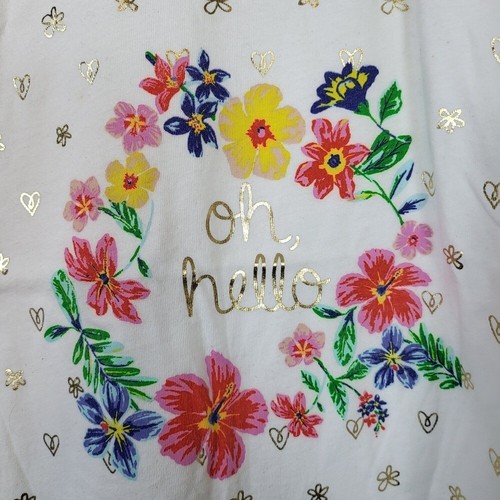 Old Navy Girls White Floral Gold Embellished Razorback Summer Tank Top XL/14 New - 第 3/5 張圖片