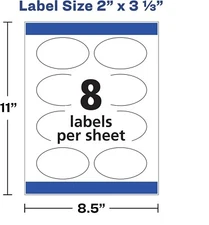 200 Premium Glossy  3.33" x 2" oval stickers / Self Adhesive Labels 8 per sheet