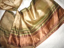 CROSCILL CARRINGTON GREEN GOLD CINNAMON STRIPE (KING) BEDSKIRT 14" SPLIT CORNER