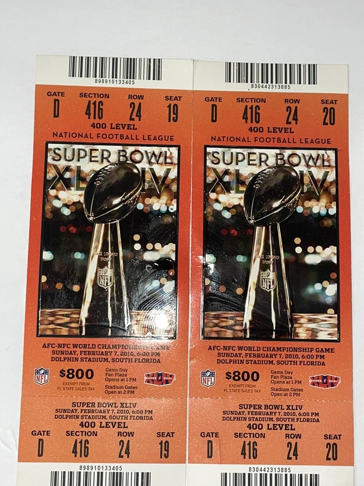 NUEVO SIN USAR SUPER BOWL XLIV 2010 (44) ENTRADAS AUTÉNTICAS COMPLETAS (2) COMO NUEVO Foto 2 de 4