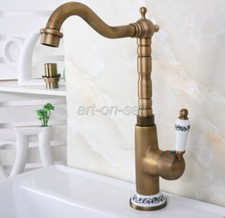 Antique Brass Deck Mount Swivel Bathroom  Kitchen Basin Mixer Tap Sink Faucet