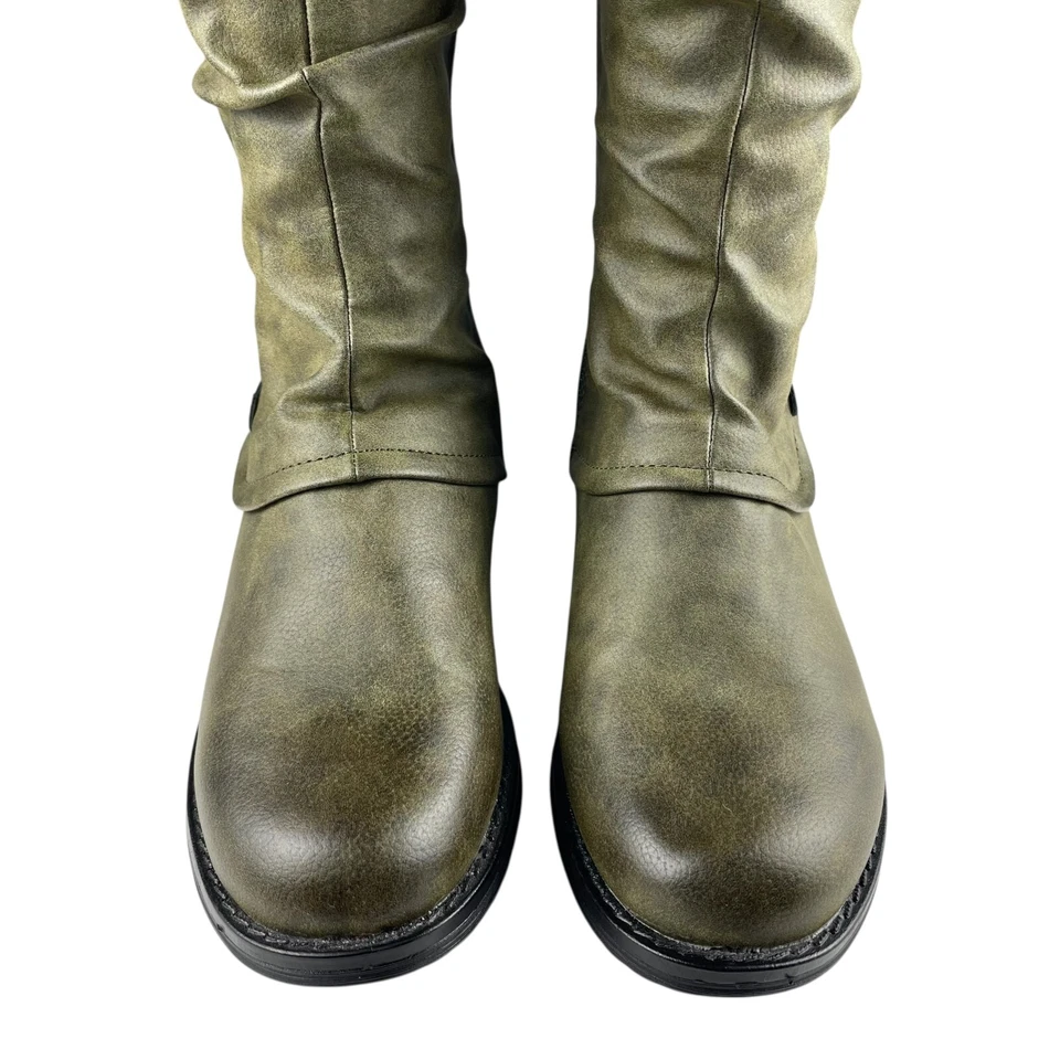 Muk Luks Bianca Riding Boots Size 7 Green Faux Leather Knee High Block Heel - Image 3 of 4