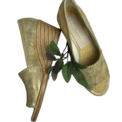 Jack Rogers Palmer Metallic Gold Open Toe Espadrille Wedge Sandals Size M 