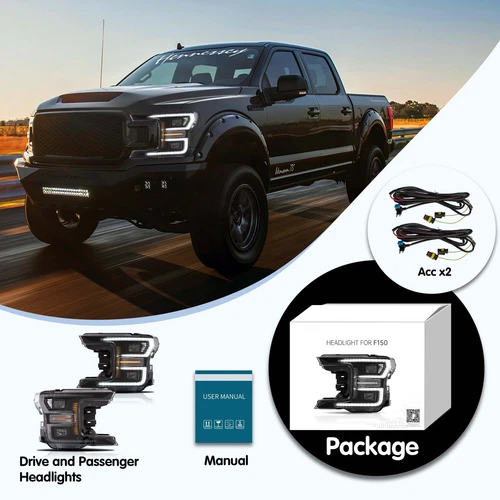 VLAND LED Headlights Black for Ford F150 XLT XL SSV king 2018 2019 2020 Front LR - Bild 9 von 12
