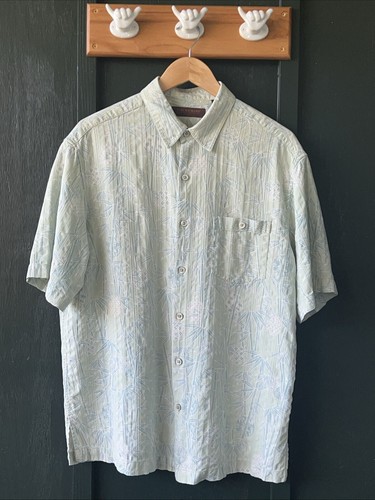 TORI RICHARD Silk Bas-Relief Hawaiian Aloha Green Bamboo Pineapple Shirt Men’s L