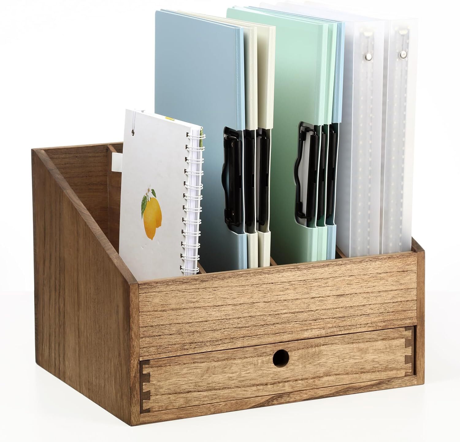 New Wooden Desktop File Organizer with 4 Compartments for Mail and Documents-image