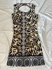 Dots Black Brown Leopard Print summer dress size S, Preowned