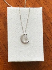 925 Sterling Silver Star Crescent Moon Pendant Necklace CZ Women Tiny 3.5mm/11mm