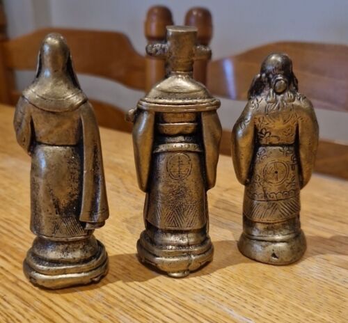 Vtg Fu Lu Shou - Trio Solid Heavy Bronze Brass Chinese Immortals Gods - Picture 4 of 11
