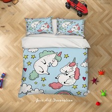 3D Unicorn Cloud Star Kids Quilt Cover Set Duvet Cover Bedding Pillowcases